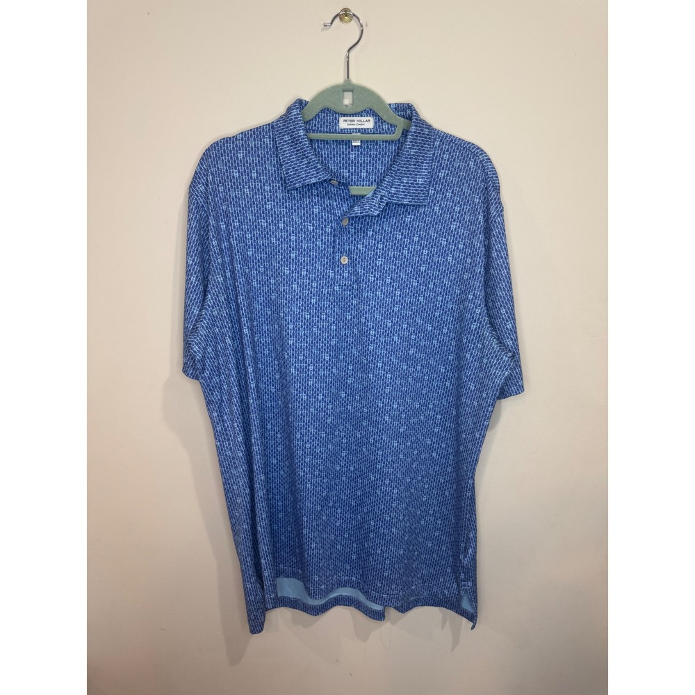 Peter Millar Summer Comfort Sidecar Performance Jersey Polo Sz L Blue